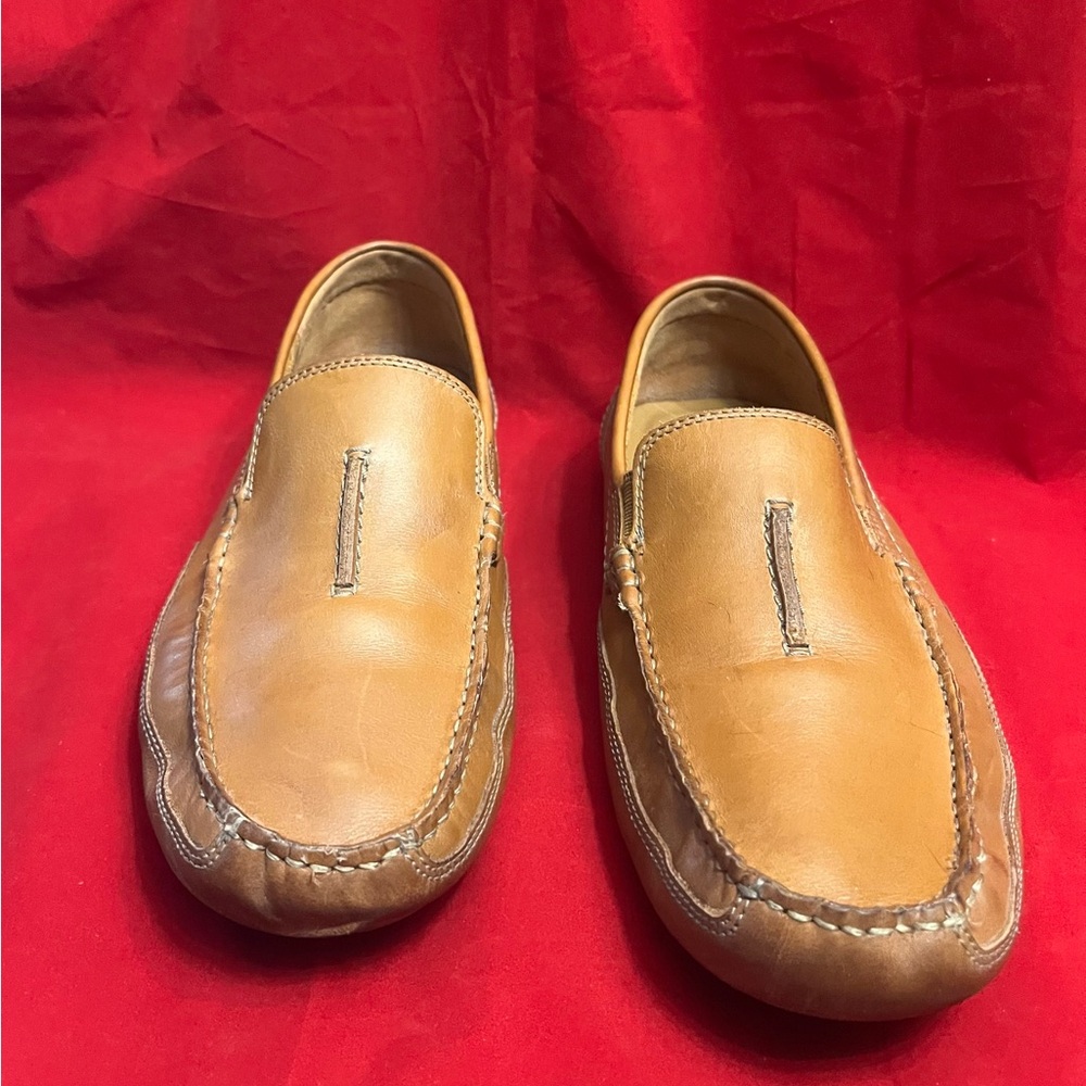 Clarks Men's Brownish-Tan Leather Slip-On Loafers 10.5